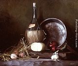 Still Life with Wine Flask, Eggs and Cheese by Maureen Hyde
